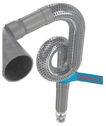 Metal fire sprinkler with flexible hose.