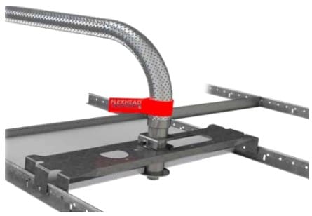 Flexhead duct connector mounted on ceiling grid.