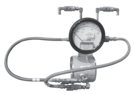 A round flow meter with gauges and tubing.