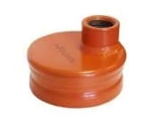 Orange plastic pipe fitting with threaded end.