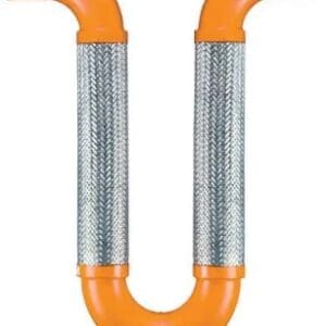 Orange U-shaped pipe with filter screens.