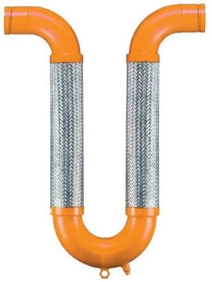 Orange U-shaped pipe with filter screens.