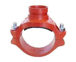 Red cast iron pipe fitting clamp.