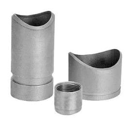 Three silver metal pipe fittings.