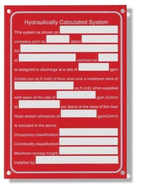 Red fire system calculation form.