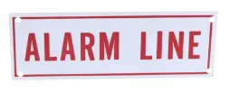 Red "Alarm Line" sign on white background.