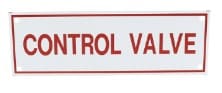 Red "Control Valve" sign on white background.