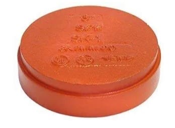 Orange plastic round cover with logo.