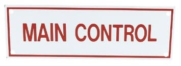 Red "Main Control" sign on white background.