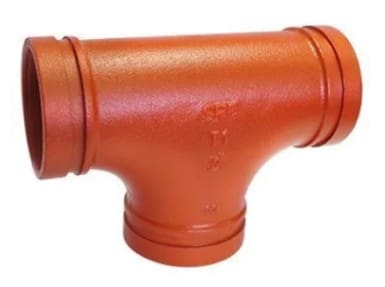 Orange PVC pipe tee connector.