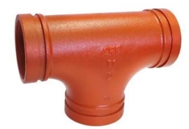 Orange plastic T-shaped pipe fitting.