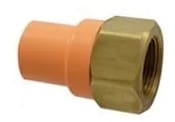 Brass and plastic pipe adapter fitting.