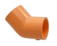 Orange PVC 45-degree elbow pipe fitting.