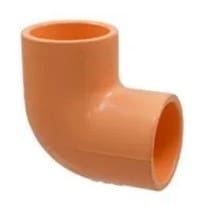 Orange PVC pipe elbow fitting.