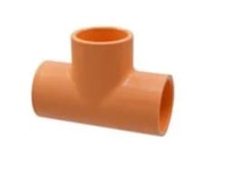 Orange plastic plumbing tee fitting.