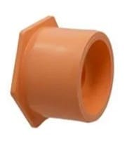 Orange plastic pipe fitting with hexagonal base.