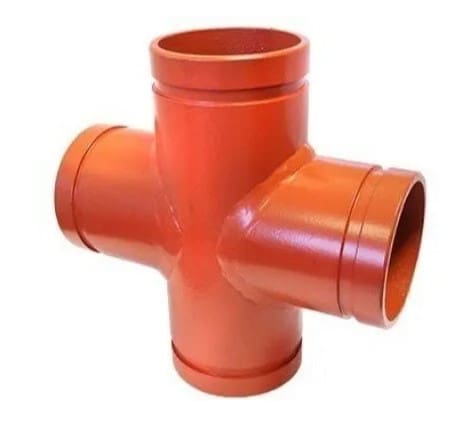 Red plastic cross pipe fitting.